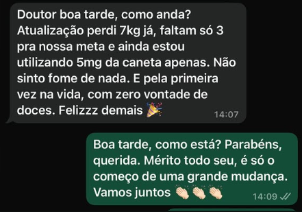 Conversa de WhatsApp com paciente relatando o resultado do tratamento, publicada com autorização (1 de 10)