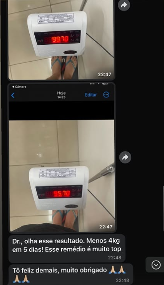 Conversa de WhatsApp com paciente relatando o resultado do tratamento, publicada com autorização (2 de 10)