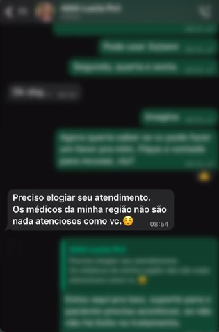 Conversa de WhatsApp com paciente relatando o resultado do tratamento, publicada com autorização (3 de 10)