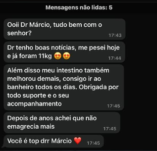 Conversa de WhatsApp com paciente relatando o resultado do tratamento, publicada com autorização (6 de 10)