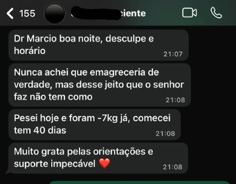Conversa de WhatsApp com paciente relatando o resultado do tratamento, publicada com autorização (8 de 10)