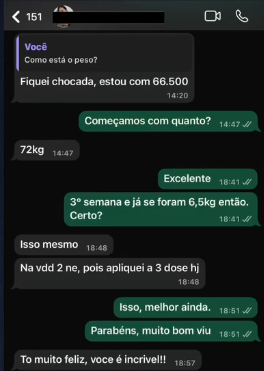 Conversa de WhatsApp com paciente relatando o resultado do tratamento, publicada com autorização (9 de 10)